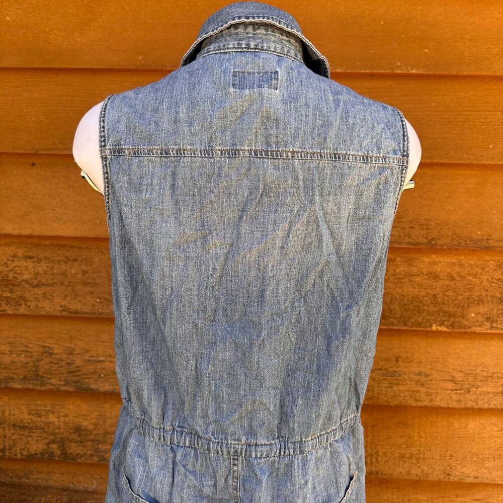 Universal Thread Womens Denim Jean Sleeveless Button-Up Jumper With Elastic Wais - Picture 8 of 9